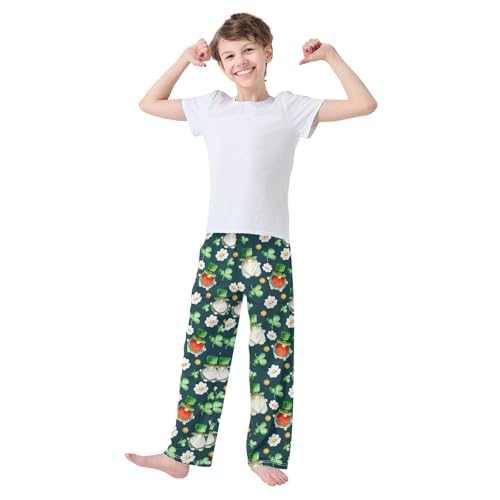 Gnome Shamrock Flowers Boys Long Pants Soft Trousers Elastic Waist Kids Lounge Bottoms with Pockets S-XL2