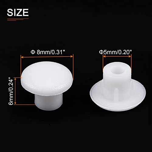 Image of DTGN 5mm x 8mm x 6mm(Dia. x Cap Dia. x H) Screw Hole Plugs - 50Pack - Good for Furniture Cupboard Wardrobe - Plastic Fastener Hole Caps - White
