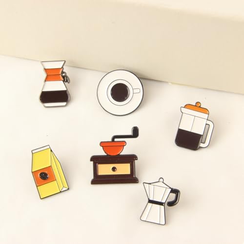 6PCS Coffee Equipments Enamel Pins Bulk, Cartoon Cute Cool Machine Mug Lapel Backpack Hat Pin Set, Decorative Crooches Button for Jeans, Jackets, Bags, Dress, Shoes2