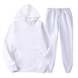 Track Suits for Women Set - 2 Piece Outfits Sweatsuit Pocket Hoodies with Pants Fall Jogging Workout Sets for Women (Standard, White, Small)