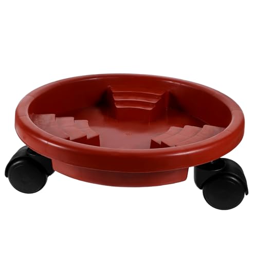 OFFSCH Soporte Giratorio para Macetas De Resina Base Antideslizante Reforzada Ruedas Bandeja Móvil Resistente para Plantas De Interior y Exterior Marrón Rojo