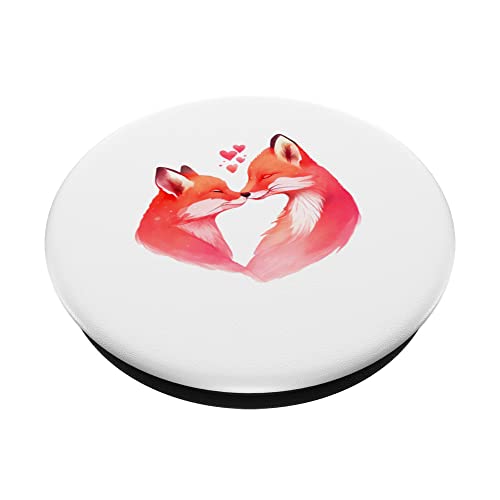 Two Loving Foxes In Love Heart Valentine's Day Fox PopSockets Swappable PopGrip, Black - Image 2