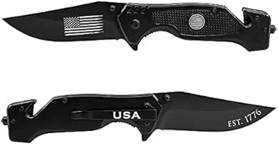 Military Gift Shop Black Folding Knife | Elite Tactical Knife | Stainless Steel Pocket Knife for Men | USA Combat Rescue Knife with 3.5 Inch Blade | Used as Camping Knife & Hunting Knife