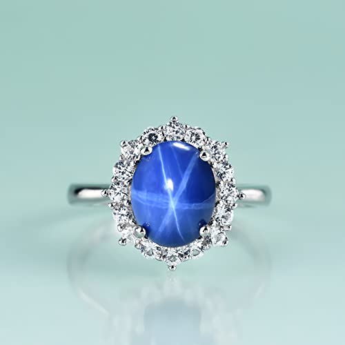 Gem's Beauty 8/10 mm | 0.31"/0.39" Lab Star Sapphire Rings Genuine 925 Sterling Silver Handmade Ring Birthstone Rings Princess Diana Statement Engagement Rings（size 5-10）2