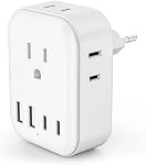 Adaptateur de prise de voyage européenne, Obcxin Adaptateur d'alimentation de type E/F avec 4 Sorties 4 USB Ports(2 Type C), Adaptateur de type C pour CA/US à la majeure partie de l'Europe EU Allemagne France Espagne Portugal Grèce Norvège Corée