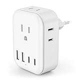 European Travel Plug Adapter, Obcxin Type E/F Power Adapter with 4 Outlets 4 USB Ports(2 Type C), Type C Adapter for CA/US to Most of Europe EU German France Spain Portugal Greece Norway Korea