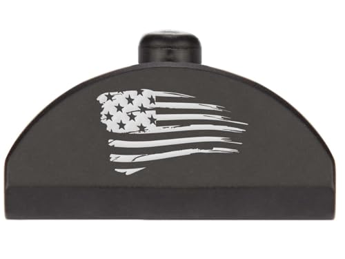 NDZ Performance Brass Grip Frame Plug for Glock Gen 4-5 G17 G19 G22 G23 G24 G31 G32 G34 G35 – No Backstrap – Armor White Cerakote – White Laser Engraving, US Flag Tattered