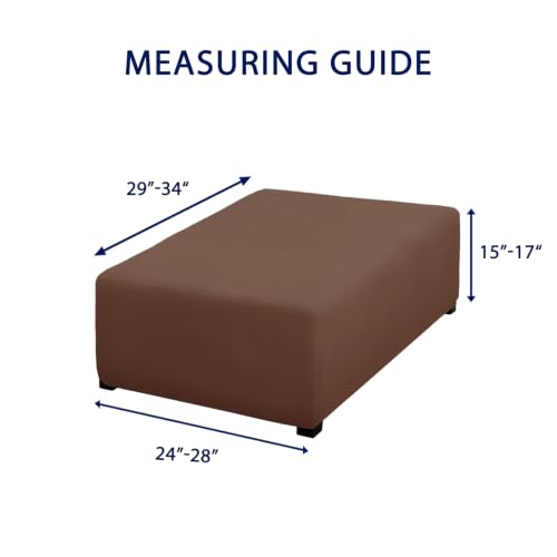 Image of PureFit Super Stretch Form Fit Ottoman Cover Rectangle - Ottoman Slipcovers for Foot Stool Cover & Folding Storage Slipcover for Living Room with Nonslip Elastic Bottom (Medium-L, Brown)