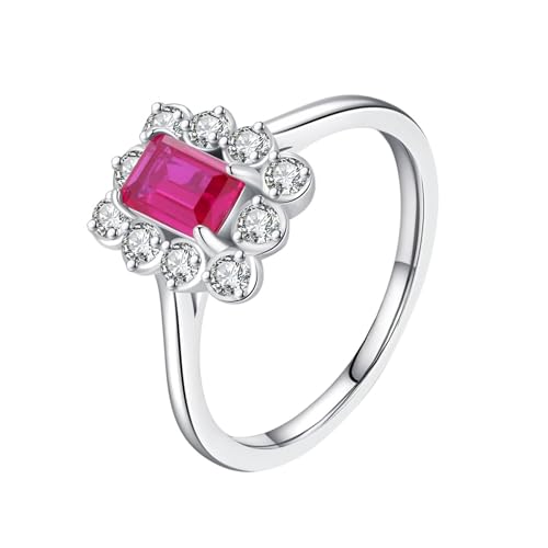 Bague fiançailles argent sterling 925 zircon cubique rond motif rectangulaire rose