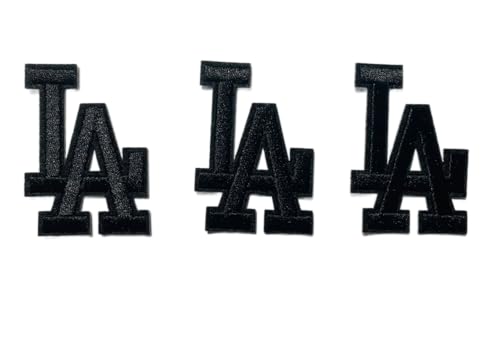 Los Angeles Baseball LA Letter Embroidered Iron on Patch 3 pcs Set - Size 2.25 x 1.5 (Black)