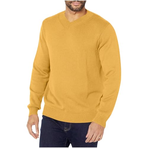 Men's V Neck Dress Sweater Fall Winter Lightweight Knitted Pullover Sweaters Knit Long Sleeve Casual Slim Fit Tops