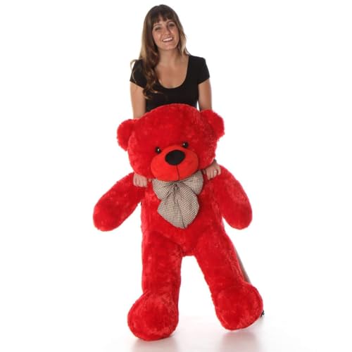 Image of 3 feet Big Teddy Bear Soft Toy for Baby Girl Pink Soft Plush Toys for Kids Cuddly Stuffed Animal Plushie Ideal Gift for Toddlers, Babies Girls Washable Material 90 cm Red