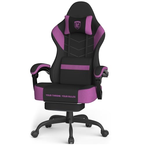 Ferghana Sedia da Gaming Ergonomica,Sedia Gaming in Tessuto Tecnologico,Sedia da Ufficio con Massaggio,Cuscino Primaverile,Poggiatesta,Braccioli, Ampio Sedile Piatto,Poltrona Ufficio,Nero-Viola