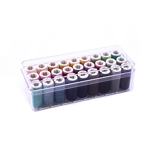 The Quilted Bear Spool Box With Cotton Thread - Acrylic Embroidery Thread Organizer/Sewing Thread Storage Box With Strong 100% Cotton Thread For Sewing Machine Or Hand Use #TOP2