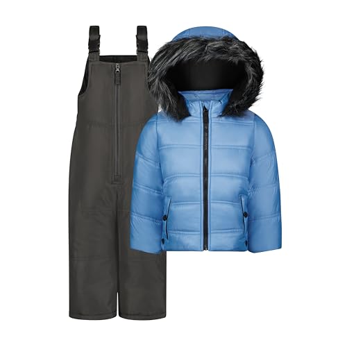 Image of Jessica Simpson Girls' Two-piece Insulated Winter Snowsuit With Hooded Jacket and Ski Bib Overalls