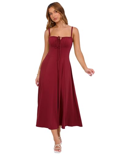 Image of YIOYOLA Corset Dress for Women Casual Tea Party Summer Wedding Guest Flowy Midi Sundress