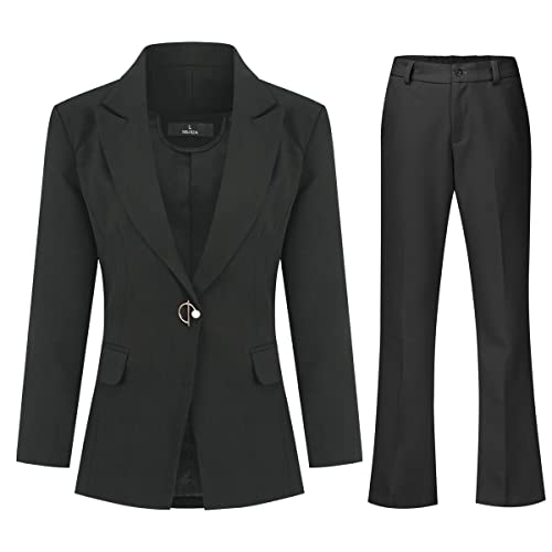 YUNCLOS Damen Anzughosen Set Business Slim Hosenanzüge Office Lässig Outfit Slim Blazer Lange Ärmel Elegant Zweiteiler