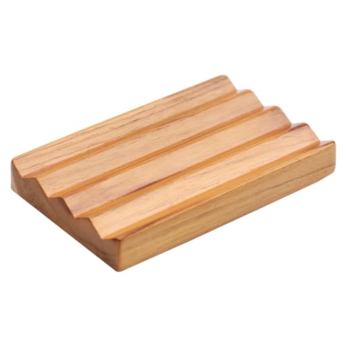 Teak soap Dish for Shower 1pcs by HTB, Wood Decorative Bath soap Holder Heightened Base Design to Keep Soap Dry in Kitchen