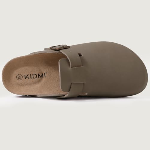 Image of KIDMI Unisex Vegan Suede Clogs Leather Mules Womens Mens Cork Footbed Potato Shoes with Arch Support
