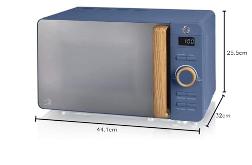 Swan 20L Nordic Digital LED Microwave, 6 Power Levels, Wood Effect Handle, Soft Touch Housing and Matte Finish, 800W, Blue, SM22036LBLUN