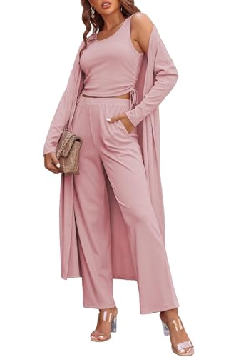 Image of Ladies 3 Piece Long Sleeve Soft Set Hide Belly Fat Formal Sweatsuit Open Front Casual Cardigan