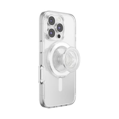 Image of PopSockets Kick-Out Grip for MagSafe, Adjustable Kickstand for Portrait or Landscape, Magnetic Stand, Clear - Clear Glitter