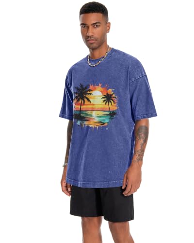 Image of Oversized Tshirts for Men Short Sleeve Vintage Washed Basic Loose Tees