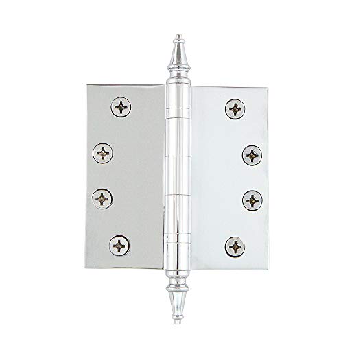 Image of Nostalgic Warehouse 746099 4 inch Steeple Tip Heavy Duty Square Corners Door Hinge, Bright Chrome