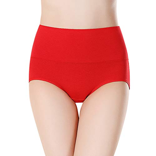 Las mujeres de cintura alta algodón Bragas calzoncillos Control de barriga transpirable Bragas suaves y cómodas ropa interior elástica, rosso, XL