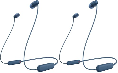 Image of Sony WI-C100 Wireless in-Ear Bluetooth Headphones with Built-in Microphone,Blue,(Pack of 2)