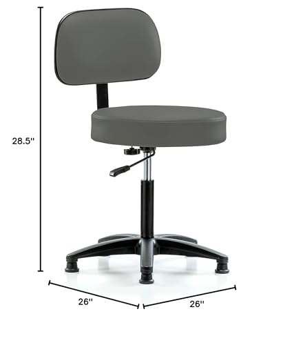 Image of Perch Stationary Walter Height Adjustable Exam Stool with Back | Medium Bench Height 21-28.5 inch | Charcoal Vinyl