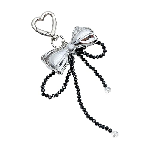 Qaonsciug Llavero de cuentas hecho a mano con colgante de lazo de moda, accesorio único, textura de cristal, hecho a mano, Negro, Talla única