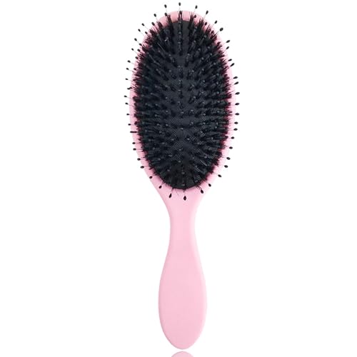 Dual Bristle Detangling Brush with Boar Bristles Hair Extension Brushes Detangles & Defines Travel Hair Brush Anti-Static Hairbrush for All Hair Types Reduces Breakage & Frizz For Wet/Dry Hair (Pink)
