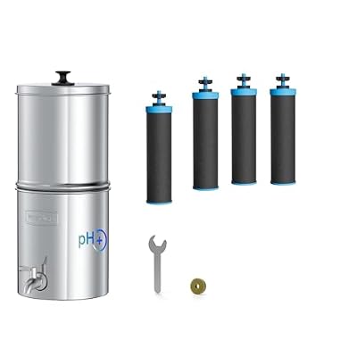 [Alkaline] Waterdrop Gravity-fed Water Filter System, Increase PH, Reduces Lead and up to 99% of Chlorine, with 4 Black Carbon Filters and Metal Spigot, King Tank Series, 2.25G