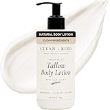 Clean + Kind Tallow Body Lotion for Women - Non-Toxic Natural Daily Moisturizer with Grass-Fed Beef, Organic Shea, Jojoba & Aloe for Dry, Rough, Sensitive Skin (8 oz, Vanilla)