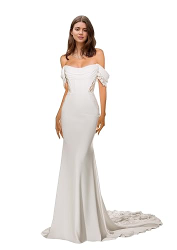 Off Shoulder Lace Wedding Dresses for Women Long Cutout Mermaid Boho Bridal Gowns with Train Sexy Appliques GL0050