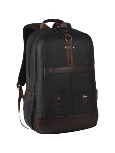 Image of Gear classic 19 inch /31L Large Faux Leather Water Resistant Anti Theft Laptop Backpack /Casual Backpack /Daypack /Travel Backpack /College Bag For Men /Women(Black-Brown)