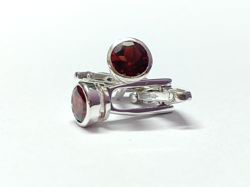Mancuernillas artesanales de plata con granate redondo 7 mm 3 Ct miniatura 4
