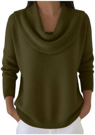 Draped Cowl Neck Sweater for Women, Office Casual Long Sleeve Pullover Top