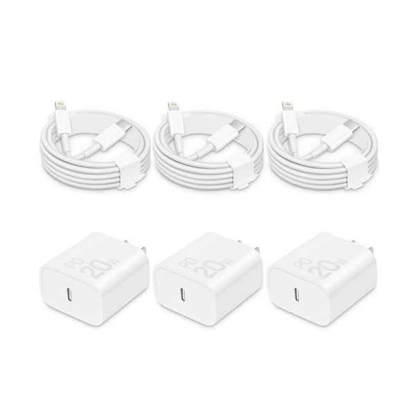 i Phone Charger Fast Charging- 20W USB C Wall Charger Block with 6Ft Charger Cord [MFi Certified] Compatible with IP 14/13/12/11/X Series, i Pad & More [3Pack]