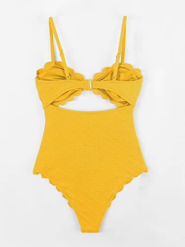 Cupshe Women's One Piece Swimsuit Sexy Cutout Scallop Trim Bathing Suit, M Yellow #TOP5