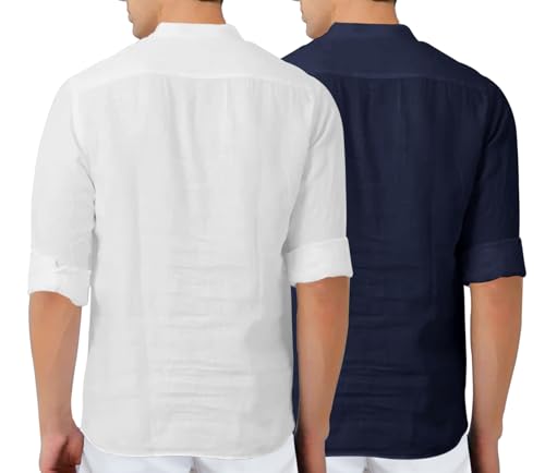 Image of Zombom Men's Combo Cotton Polyester Blend Solid Full Sleeve Straight Regular Fit Mandarin /Chinese Collor Kurta (Pack of 2)