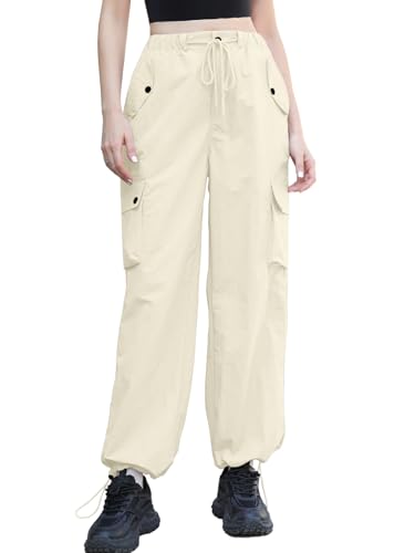 Image of Cromoncent Cargo Pants Girls & Women Parachute Pants Y2K Baggy Rave Clothes Waterproof with Pockets, 6 Years - 3XL