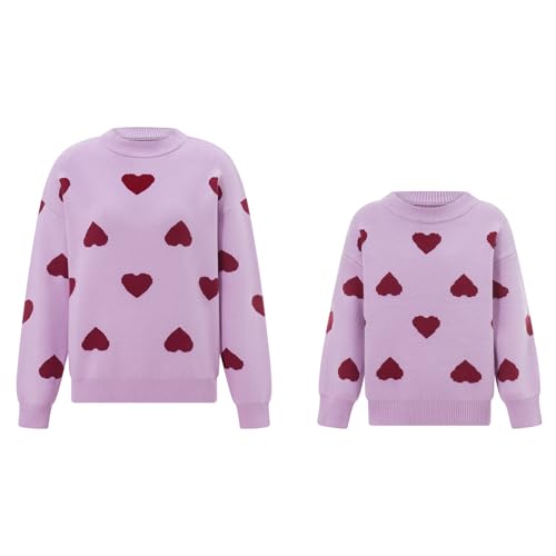 Image of Mommy and Me Matching Sweaters Outfits Heart Graphic Sweater Family Matching Clothes Long Sleeve Pullover Tops