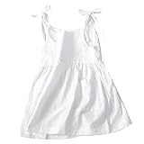 GLIGLITTR Toddler Baby Girls Summer Cotton Linen White Dress Bow Straps Sleeveless with Pockets Part