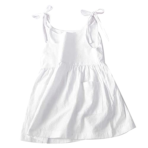 Gliglittr Toddler Baby Girls Summer Cotton Linen White Dress Bow Straps Sleeveless With Pockets Party Beach Casual Sundress(White,2-3T) #TOP9