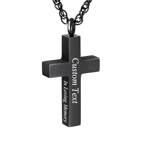 INBLUE Personalized Cross Urn Necklace for Ashes Stainless Steel Necklace In Loving Memory Customize Text Cross Urn Pendant Ashes Holder Keepsake Memorial Jewelry for Men