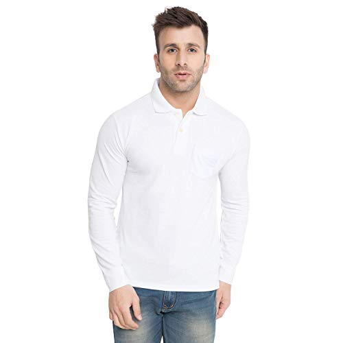 Image of CHKOKKO Men's Polo Cotton Regular Fit Full Sleeves T-Shirt with Pocket White Size S