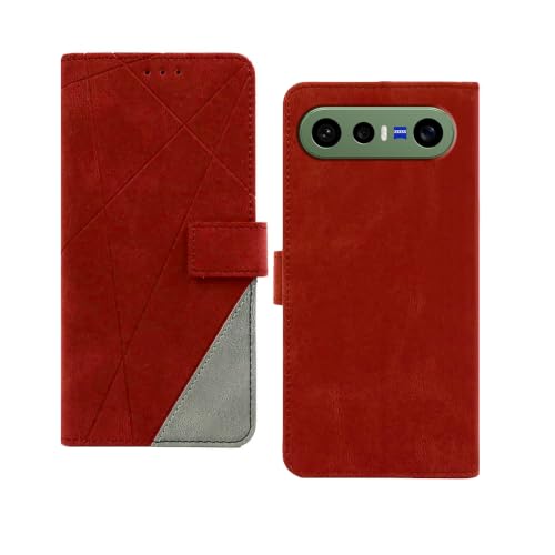 Image of amazon basics Vivo X300FE 5G Flip Cover | Card Pockets Wallet & Stand | Flip Cover for Vivo X300FE 5G (Red with Grey)