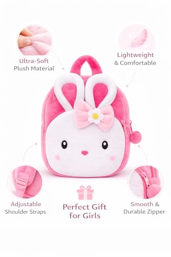 Image of Cartoon Plush Kids School Bag 2-6 Years | Soft Toy Backpack for Boys & Girls | Toddler Nursery Preschool Bag | Lightweight Adjustable Straps